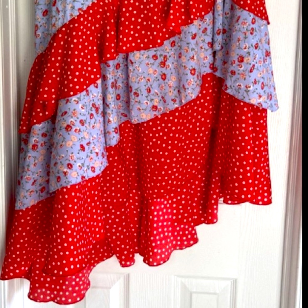 Light Blue ❤️Red Floral ❤️ Tiered Maxi Skirt ❤️Lining❤️❤️❤️❤️ - Picture 4 of 10